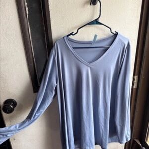 Soft V-Neck Long Sleeve Top - Light Blue